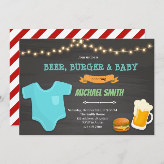 バーガー&ビール ベイビー テーマの招待状 招待状 (正面/裏面)