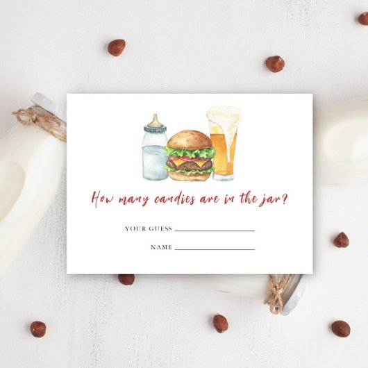 バーガー、ビール、ベビー – キャンディーの数 エンクロージャーカード
