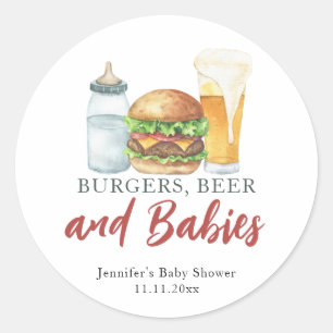 バーガー、ビール、ベビー – ベビーシャワー ラウンドシール