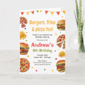 バーガー＆ピザの誕生日　フード系誕生日　ファストフード 招待状 (正面)