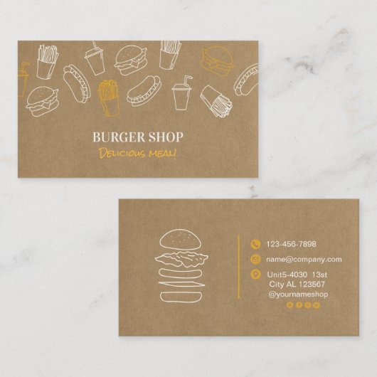 バーガー ファストフードの名刺 名刺 (正面/裏面)