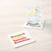 バーガー&フライ&トマトケチャップ。 スクエアペーパーコースター (インサイチュ)