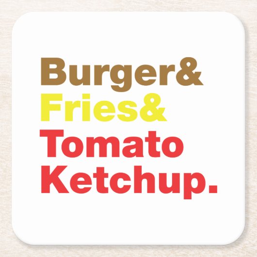 バーガー&フライ&トマトケチャップ。 スクエアペーパーコースター (正面)