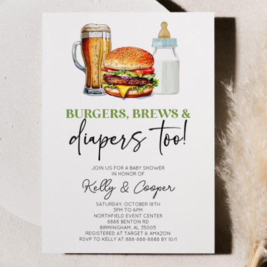 バーガー・ブルース・オムツも！ベビーシャワー 招待状