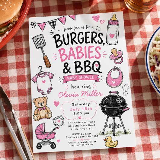 バーガー・ベイビーズ・BBQ ベビーシャワー招待状 招待状