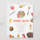 バーガー＆ボトル クックアウト ニュートラル ベビーシャワー 招待状 (正面)