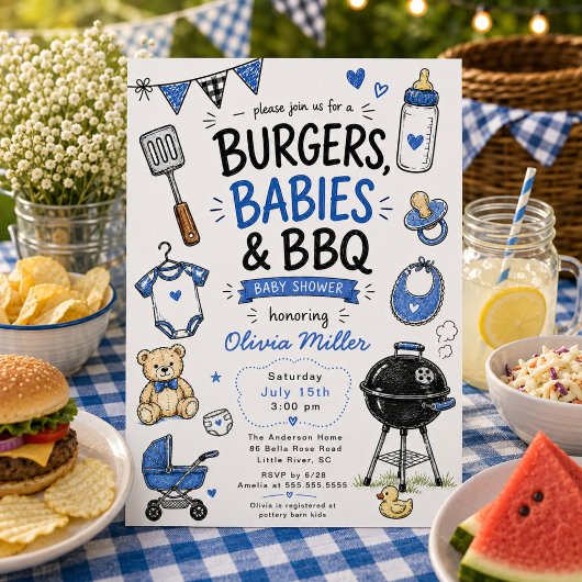 バーガー、赤ちゃん、バーベキュー ベビーシャワー招待状 招待状