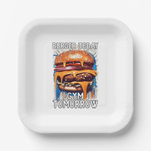 バーガ笑わされるー引用文ヴィンテージレトロイラストレーション ペーパープレート (正面)