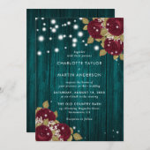 バーガ素朴ンディティール(緑がかった色)ウッドライトフローラ結婚ズ 招待状 (正面/裏面)