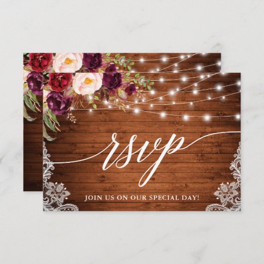 『バーガ素朴ンディ·ライト·レース·カリグラ結婚ディ』 出欠カード (正面/裏面)