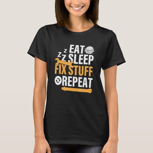 バーガ食べースリープフィックス物リピート Tシャツ (正面)