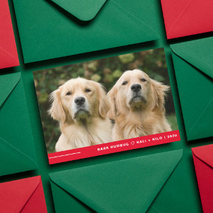 バークおもしろいフマグ犬の写真クリスマスパーソナライズされた シーズンカード