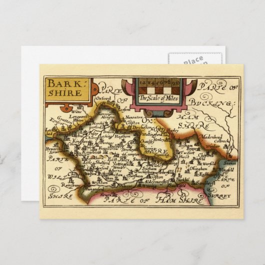 バークシャーバークシャー郡イングランド古物地図 ポストカード (正面/裏面)