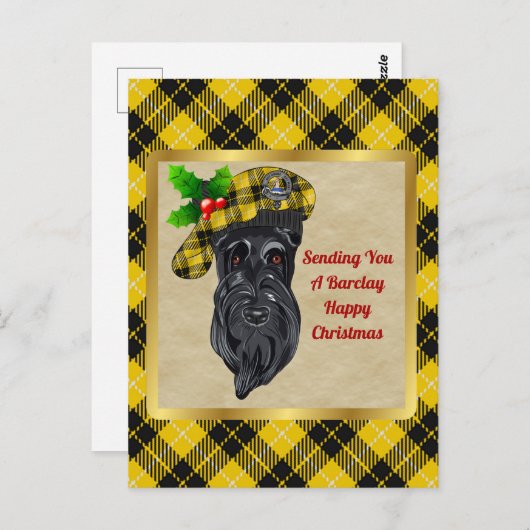 バークレイクランバッジ&タータンチェッククリスマス ポストカード (正面/裏面)