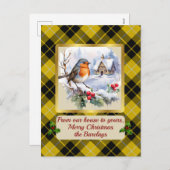 バークレイクレスト&タータンチェック(ロビン付パーソナライズされた) シーズンポストカード (正面/裏面)