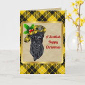 バークレイバッジ&タータンチェックパーソナライズされたクリスマス カード (黄色い花)