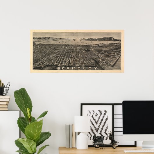 バークレー・カリフォルニア1909アンティークパノラママップ ポスター (ホームオフィス)