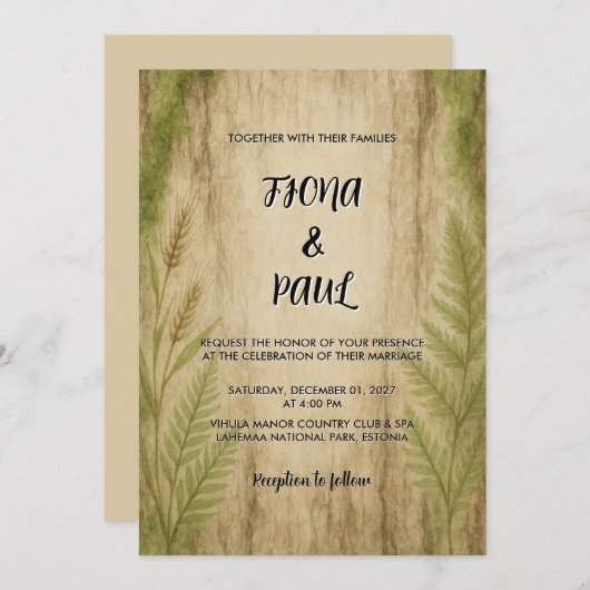 バーク素朴アンドモスフォレスト結婚式招待状 招待状 (正面/裏面)