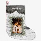 バーク素朴ウッドハートファミリーフォトユーカリ スモールクリスマスストッキング (正面)