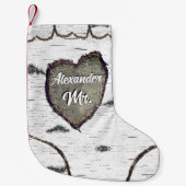 バーク素朴ウッド彫りハート《植物》アスペン木Mr. スモールクリスマスストッキング (正面)