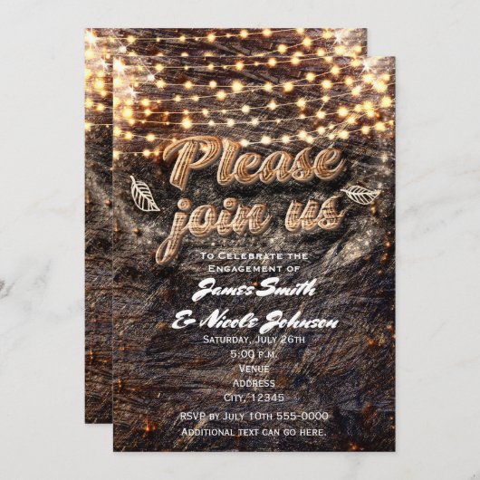 バーク素朴ウッド&スパークルライト秋招待状 招待状 (正面/裏面)