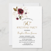 バーグお洒落ンディ金ゴールドフローラ50誕生日 招待状 (正面)
