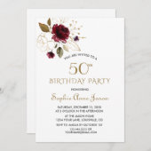 バーグお洒落ンディ金ゴールドフローラ50誕生日 招待状 (正面/裏面)