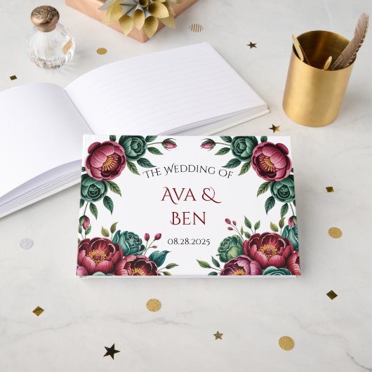 バーグエレガントンディとエメラルドの牡丹結婚の ゲストブック (正面見開き)