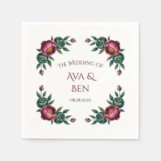 バーグエレガントンディとエメラルドの牡丹結婚の スタンダードカクテルナプキン (正面)
