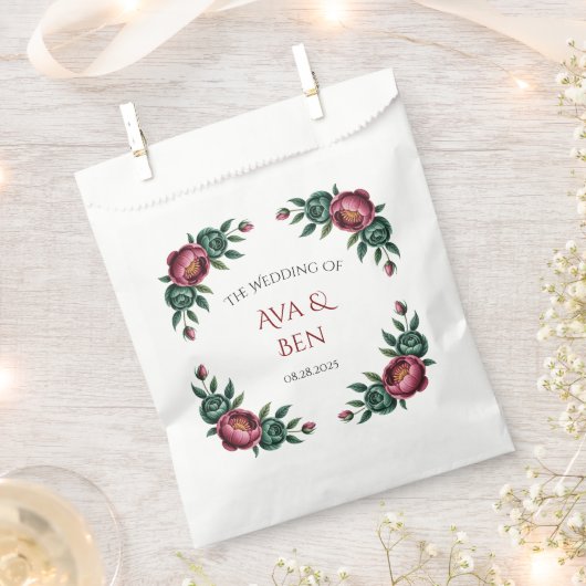 バーグエレガントンディとエメラルドの牡丹結婚の フェイバーバッグ (クリップ留めされた状態)