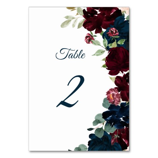 バーグエレガントンディとネイビーの花の表2結婚の テーブルナンバー (正面)