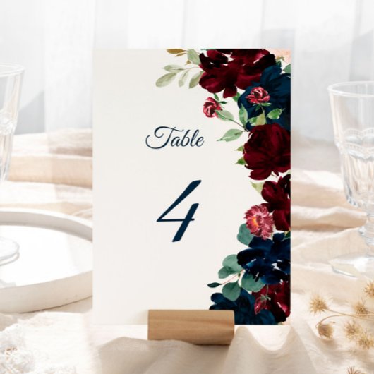 バーグエレガントンディとネイビーの花の表4結婚の テーブルナンバー