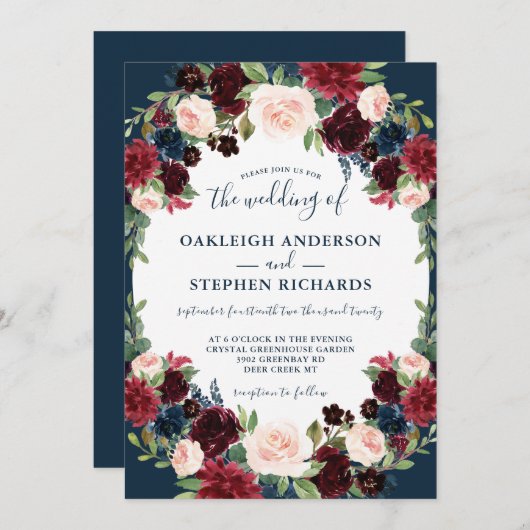 バーグエレガントンディと海軍のフローラ結婚ズ 招待状 (正面/裏面)