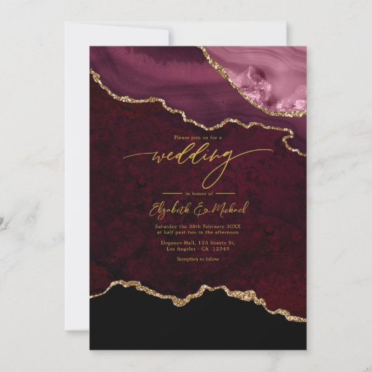 バーグエレガントンディと金ゴールドア結婚ガートのQRコード 招待状 (正面)