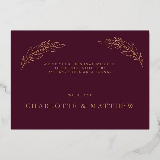 バーグエレガントンディと金ゴールド結婚の感謝 箔招待状 (裏面)