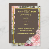 バーグエレガントンディピンク赤面フローラ結婚ズ セーブザデート (正面/裏面)