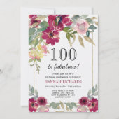 バーグエレガントンディピンク金ゴールドフローラ100誕生日 招待状 (正面)