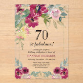 バーグエレガントンディピンク金ゴールドフローラ70誕生日 アクリル招待状 (正面)