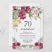 バーグエレガントンディピンク金ゴールドフローラ70誕生日 招待状 (正面)