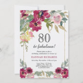 バーグエレガントンディピンク金ゴールドフローラ80誕生日 招待状 (正面)