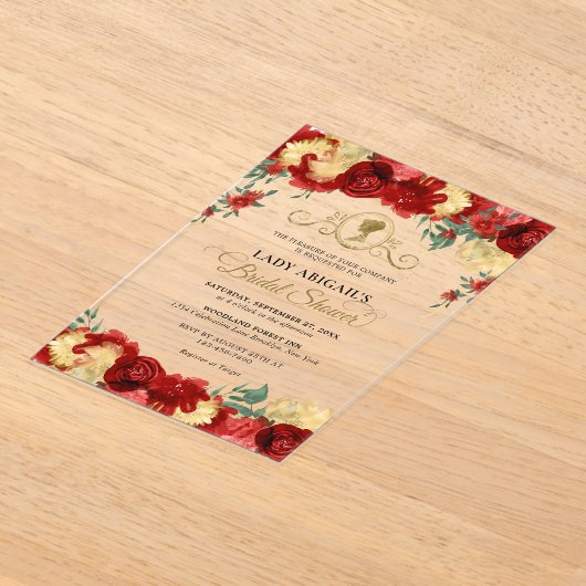 バーグエレガントンディフローラビクトリアンブライダルシャワー アクリル招待状 (レイダウン)