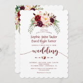 バーグエレガントンディレッドマルサラフローラ結婚ズ 招待状 (正面/裏面)