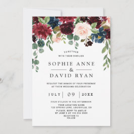 バーグエレガントンディ海軍ブルー結婚花 招待状