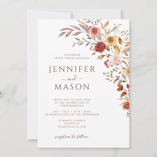 バーグエレガントンディ秋秋のフローラ結婚のQRイン 招待状 (正面)