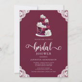 バーグエレガントンディ結婚レースケーキブライダルシャワー 招待状 (正面)