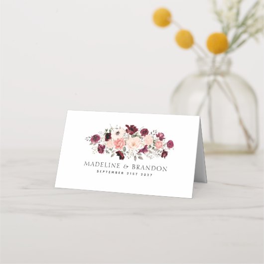 バーグエレガントンディ赤面フローラ結婚ズ プレイスカード (裏面)