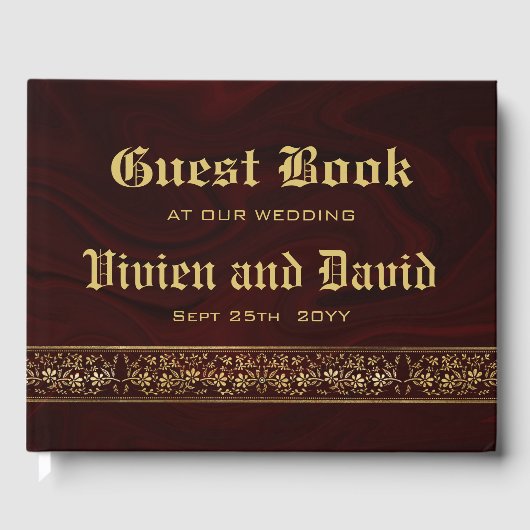 バーグエレガントンディ金ゴールドフローラ結婚ズ ゲストブック (正面)