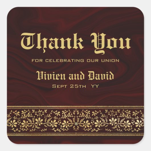 バーグエレガントンディ金ゴールドフローラ結婚ズ スクエアシール (正面)