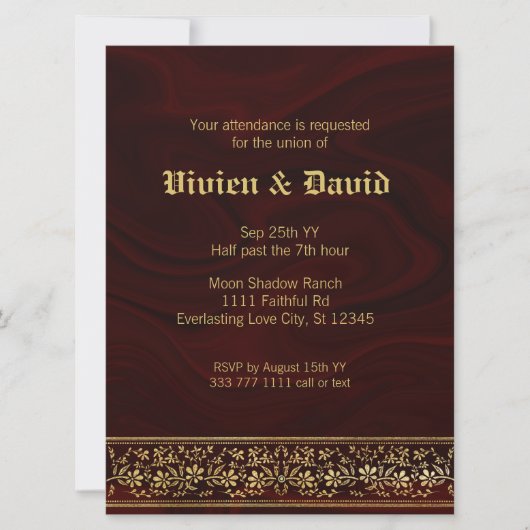 バーグエレガントンディ金ゴールドフローラ結婚ズ 招待状 (正面)