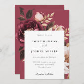 バーグエレガントンディ金ゴールドフローラ結婚ズ 招待状 (正面/裏面)